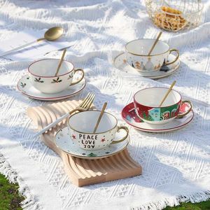 Teaware Sets Christmas Ceramic Coffee Tea Set Creative Milk Pot Cups with Tray Porcelain Teaware Sets Coffee Pot Christmas Decoration