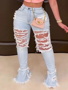 LW Plus Size Ripped Flared Hohe dehnbare Jeans Streetwear Straße Hosen Lose Weitbein Hosen Damen Jeans Y2K Sommer Jean 240426