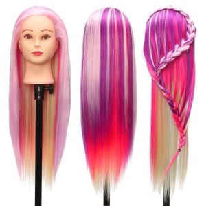 27QUOT Manikin Rainbow Dolls Head com 90 cm de fibra roxa de cabelos longos Cosmetologia Salon Mannequin Treinamento HE1157237