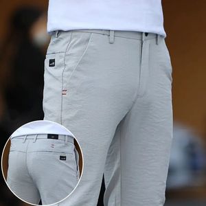 Calça masculina verão gelo fino seda moda casual