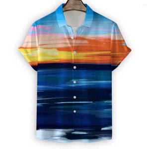 Mäns avslappnade skjortor 2024 Europeiska och amerikanska sommarlandskap Löst kortärmad skjorta Hawaii Beach