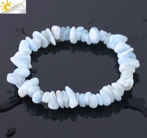 CSJA Unregelmäßige Natursteinarmbänder Kies Aquamarin Armband Blue Quarz Chip Perlen Reiki Heilung Charm Strang Armreif für WOM1757403