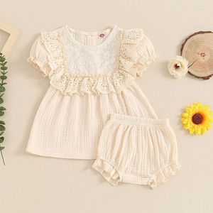 Clothing Sets 2024-04-02 Lioraitiin Baby Girls Summer Shorts Flying Sleeve Eyelet Embroidery Lace Tops PP