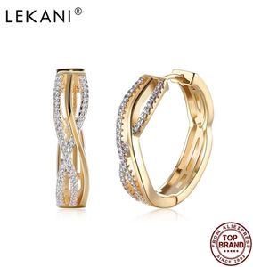 LEKANI Round Hollow Line Shape Hoop Earrings For Women Champagne Gold Earring Anniversary White Cubic Zirconia Fashion Jewelry 2105502772