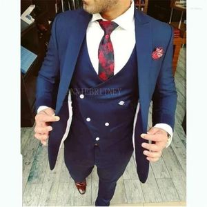 メンズスーツ2024ファッション高品質のブルースーツカスタム3ピーススリムフィット最新デザインのエレガントな結婚式の男性スマートなcusualコスチュームhomme