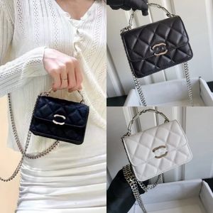 Ladies shoulder bag flip bag enamel handle small shoulder bag ball pattern silver hardware special thick chain white letter and lock buckle handbag small waste bag