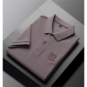 Polo-skjorta Men's 2024 Summer Solid Color Lapel broderad medelålders Business Kort ärm T-shirt för män T-