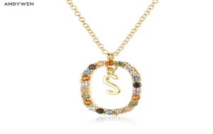 Andywen 925 Sterling Silver Gold Alphabet S T N Letter I L O V E Y U PENDANT Inledande kedjehalsband fina juveler 2106089145222