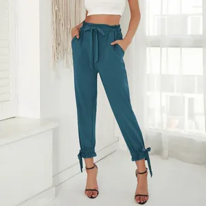 Mangings femminile Donne Elastic Work Work Capris Bow-Knot Pants decorato Pants Lace-Up Office Lady Fashion Fashion Solid Causal