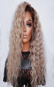 Curly Brown Ombre Blonde spetsfront peruk mänskligt hår peruansk remy 13x4 HD transparent 360 frontal peruker för kvinnor 150densitet på sal7056583