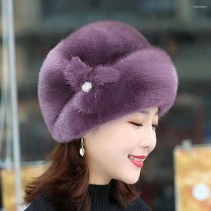 Berretti da donna Cappello invernale con grande dimensione della testa Elastica per teste Eleganti signore peluche imitazione Velvet in visone