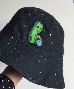 Fashion bad cat kitty alien pee earth spoof joking cartoon black bucket hat double sided antiviolet creative women sun cap1363819