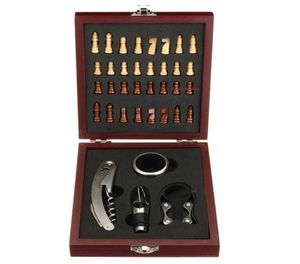 Home Visit Pourer Tin Foil Cutter With Chess Corkscrew Vintage Gift Box Cork Game Wine Opener Tool Set Wooden Board Accessory T2005799823