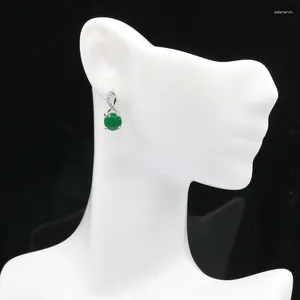Stud Earrings 16x7mm Elegant 1.8g Real Green Emerald Pink Tourmaline CZ Women Wedding 925 Solid Sterling Silver