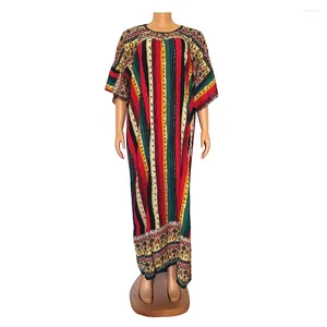 Abiti per feste Color Block Stripe Fashion Maxi for Women Crew Neck Medive Africano Africano Africano Geometria Stampare Abirro per le vacanze Abito