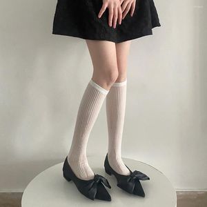 Women Socks Summer Ripped Calf Stockings Ultra-thin Knee Lolita Girls Solid Color Black White Gray Long