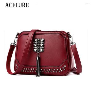 Bag ACELURE Solid Color Soft PU Leather Women Zipper Shoulder Crossbody Bags Rivet Tassel Decor Female Messenger Ladies Handbag