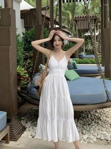 Vestidos casuais verão branco sem costas V Vestido de cabeceira de festa para mulheres para mulheres elegantes noturno formal sexy club plissado simples