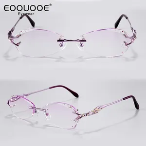 Solglasögon ramar lyxiga design Kvinnor Rimless Eyewear Crystal Flash Gradient Coloed Lenses Diamond Myopia Hyperopia High-Glase Glases Frame
