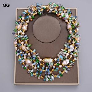 GG 18 4 Rows Natural Purple Keshi Baroque Pearl Colorful Crystal Necklace Handmade For Women 240428