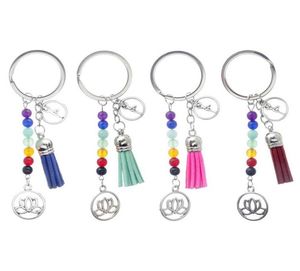 Fashion Keychains Cute Healing Crystal Stone Chakra Pray Car Key Chain Tassel Keyring Bag Pendant Women smycken Tillbehör GIFT1557202