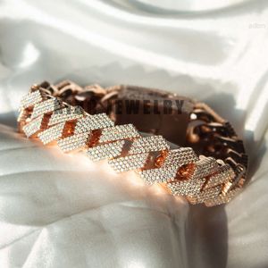 Fashion Hip Hop Jewelry for Men Iced Out S925 Silver with Rose Gold Plated Link Chain Moissanite Baguette Cuban Bracelet