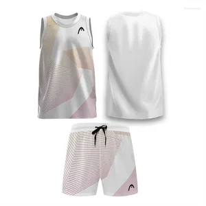 Men's Tracksuits Summer Line Pattern Tennis Badminton Sleeveless Sports Vest Shorts Set Fast Drying Sweat Running Fitness Two-Piece