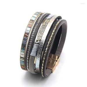 Bangle ZG Vintage Multi Layered Leather Bracelet Jewelry Bohemian Ethnic Style Magnetic Buckle Weaving For Women