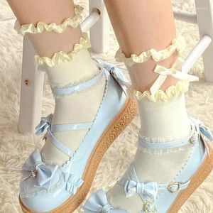 Frauen Socken süßer Rüschen Lolita Style kurz mit Patch Sheer Mesh nie