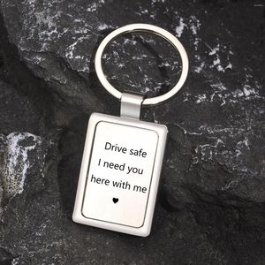 Keychains Mprainbow Personaliserad fyrkantig oval nyckelkedjor Rostfritt stål gratis anpassade charm Keyring Drive Safe Blessing Jewelry Gift