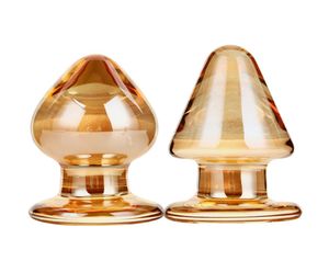 Brinquedos de sexo de vidro de 50mm Cone dourado Plugs Big Plugs Crystal Butt Men Gay Erótico Toy4243209