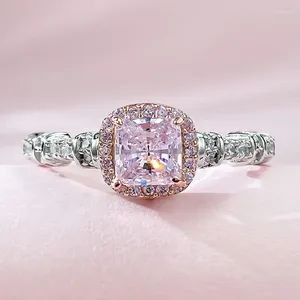 Cluster Rings S925 Sterling Silver Live Продажа Brilliant 5 Pink Diamond Shining Ring Cushion Wedding