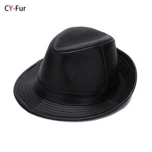 Autumn Men Real Genuine Cowhide Leather Top Hats Fashion Caps Winter Warm Cowboy 100% 240429