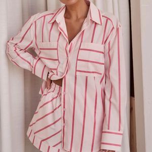 Women's Tracksuits Fashion Womens Striped 2 Piece Outfits Oversized Button Down Shirts And Shorts Pajamas Set Summer Holiday Lounge Matching