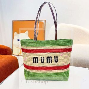 Straw Miumu Bag Shop Grande Tote Designer Beach Bag Woman Summer Luzury Stripe Raffias ombro Bolsa de Viagem de Crochê Talha Bolsa Crossbody Clutch 433