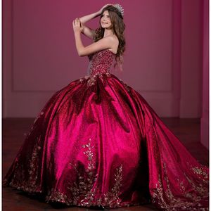 Abiti di quinceanera rossa scintillante 2024 xv abito a sfera Applique Principesse Sweet 16 vestito Birthday Party Vestido de 15