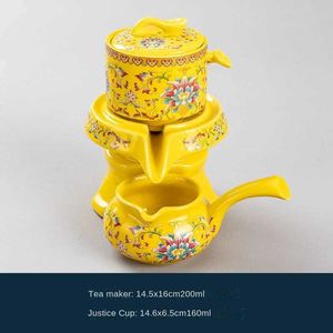 Teaware sätter lat halv automatisk kreativ stenkvarn roterande vatten ut kung fu te maker set keramisk tekanna teaware