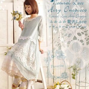 Partykleider Mori Mädchen Süße Kawaii Kleid Frauen Harajuku o Hals Blumenspitzen Nähte Schicht Patchwork weibliche Baumwolle Leinen schön a093