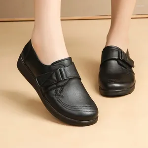 Casual Shoes Ballet Flats Trend 2024 Women Sneakers Leather Loafers Hook Loop Black Wedges Moccasins Zapatos de Mujer