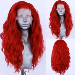 Prodotti per capelli parrucche anteriori in pizzo sintetico rosso per donne onde d'acqua parrucca libera parte parrucca cosplay parrucca per capelli naturale parrucca frontale