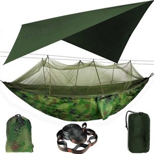 Hängmattor utomhus camping hängmatta med myggnät och solskydd bärbar dubbel fallskärmsvängande hängmattor tält tarp regnfluga