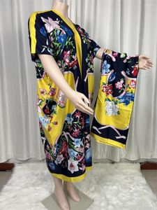 Women's Swimwear 2024 Saudi Arabia's Loose Printed Silk Maxi Dress Summer Beach Bohemian Robe Africa Kaftan Swim Suit Short Batwiwing Sleeve