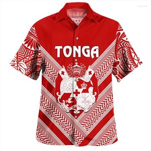 Men's Casual Shirts 3D Printing The Kingdom Of Tonga National Flag Emblem Coat Arm Graphic Short Men Harajuku Clothing