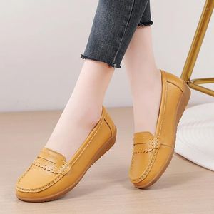 Casual Shoes 2024 Summer Leather Middle-Aged And Elderly Mom Women's Single Loafers Real Soft Bottom Wedge