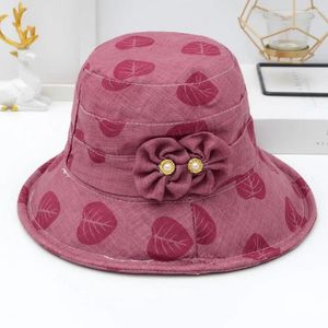 Breda randen hattar solhatt med blommedekoration Stylish Women's Large Leaf Print Anti-UV Outdoor for Summer Women