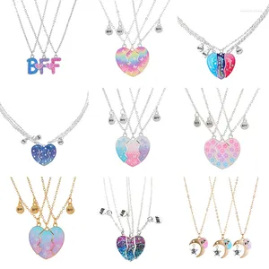 Pendant Necklaces Qpeach 3Pack Heart Flower Butterfly Star Glitter Friend Girls BFF Necklace Of 3 For Kids Friendship Jewelry Gifts
