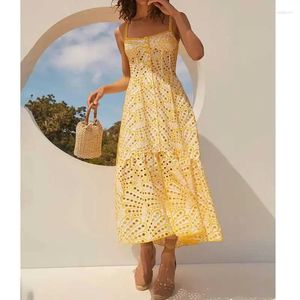 Casual Dresses Boho Inspired High-low Hem Midi Dress Women Straps Cotton Summer Embroidery Elegant Party Holiday