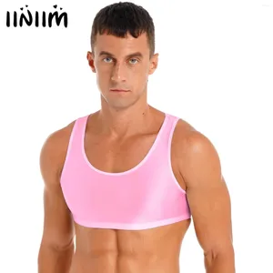 Men's Tank Tops Mens Oil Glossy Cropped Top Sleeveless Y-shaped Back Muscle Semi Exposed Navel Vest T-shirt Fitness Gym Sports Bra