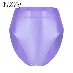 Women's Panties Women Sexy Leggings High Waist Shiny Satin Glossy Opaque Gym Yoga Thong Lingerie High-cut Bikini Bottoms Swimming Trunks