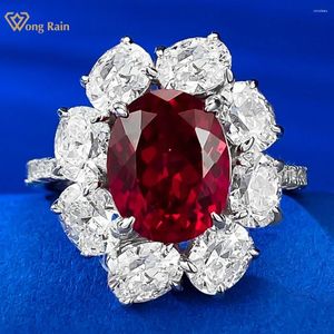 Cluster Rings Wong Rain 925 Sterling Silver Oval 8 10 mm Ruby High Carbon Diamond Gemstone Vintage Women Ring Wedding Engagement Jewelry